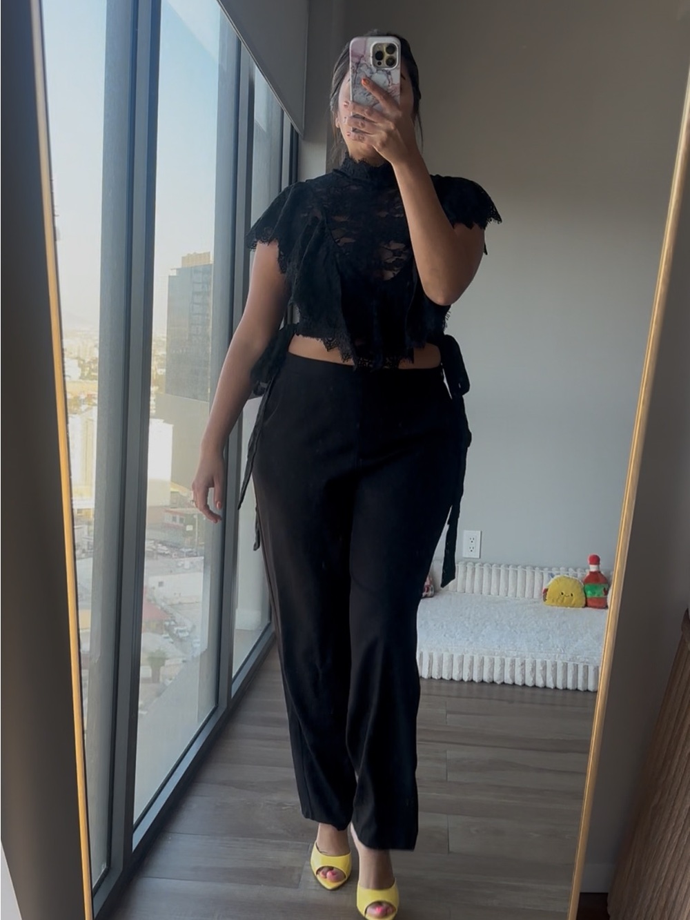Catherine Ruffled Lace Black Crop Top - Picture 12 of 12